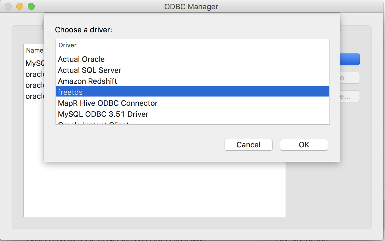 odbc manager on mac